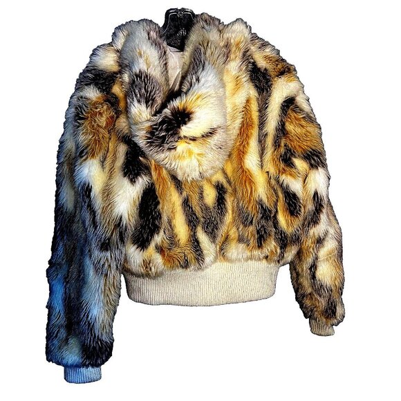 Autumn Trails Faux Fur Crop Zip Bomber Jacket Thick Coat w Hoodie Junior Size XL - Picture 3 of 12